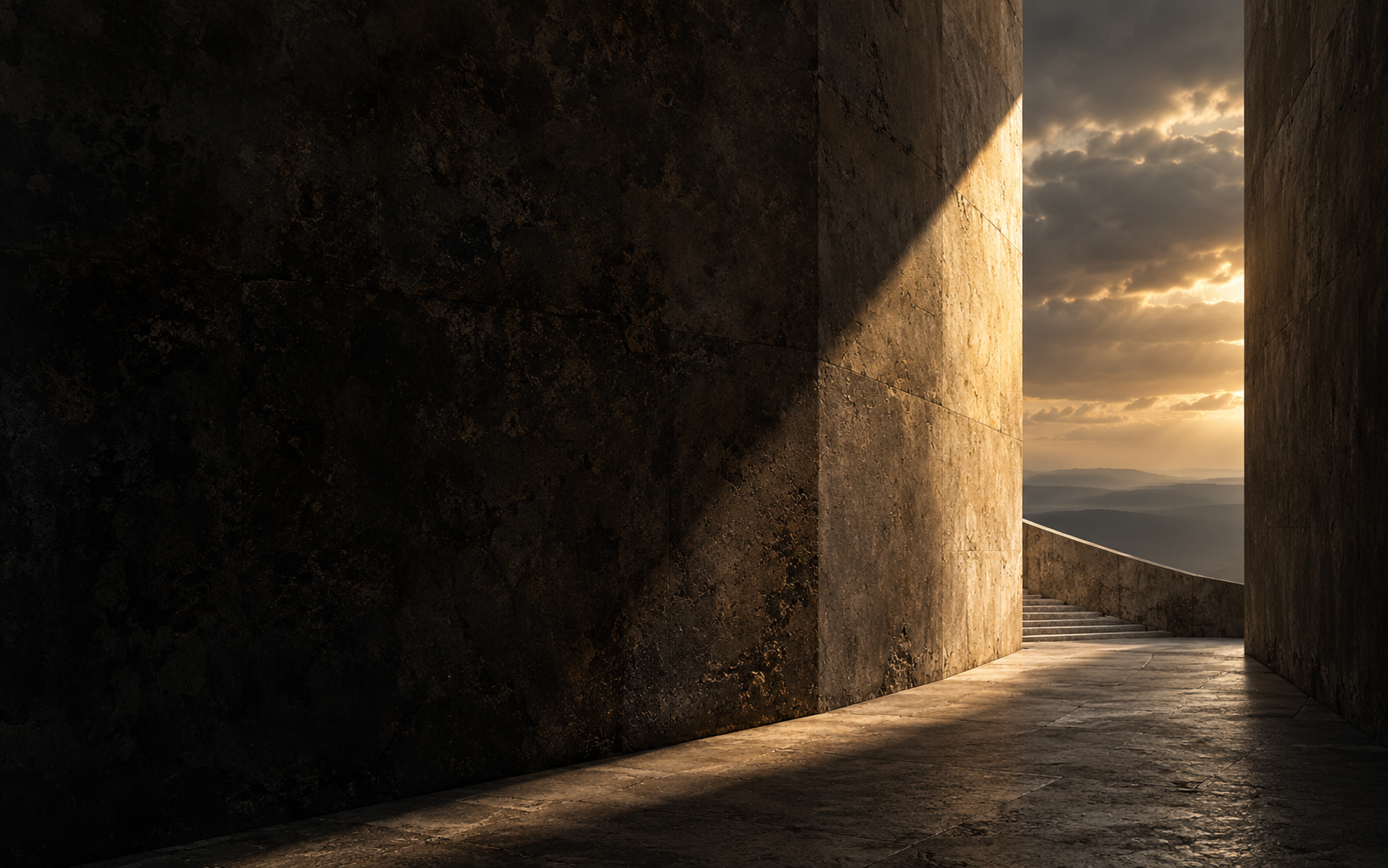 Dramatic light entering a private stone chamber